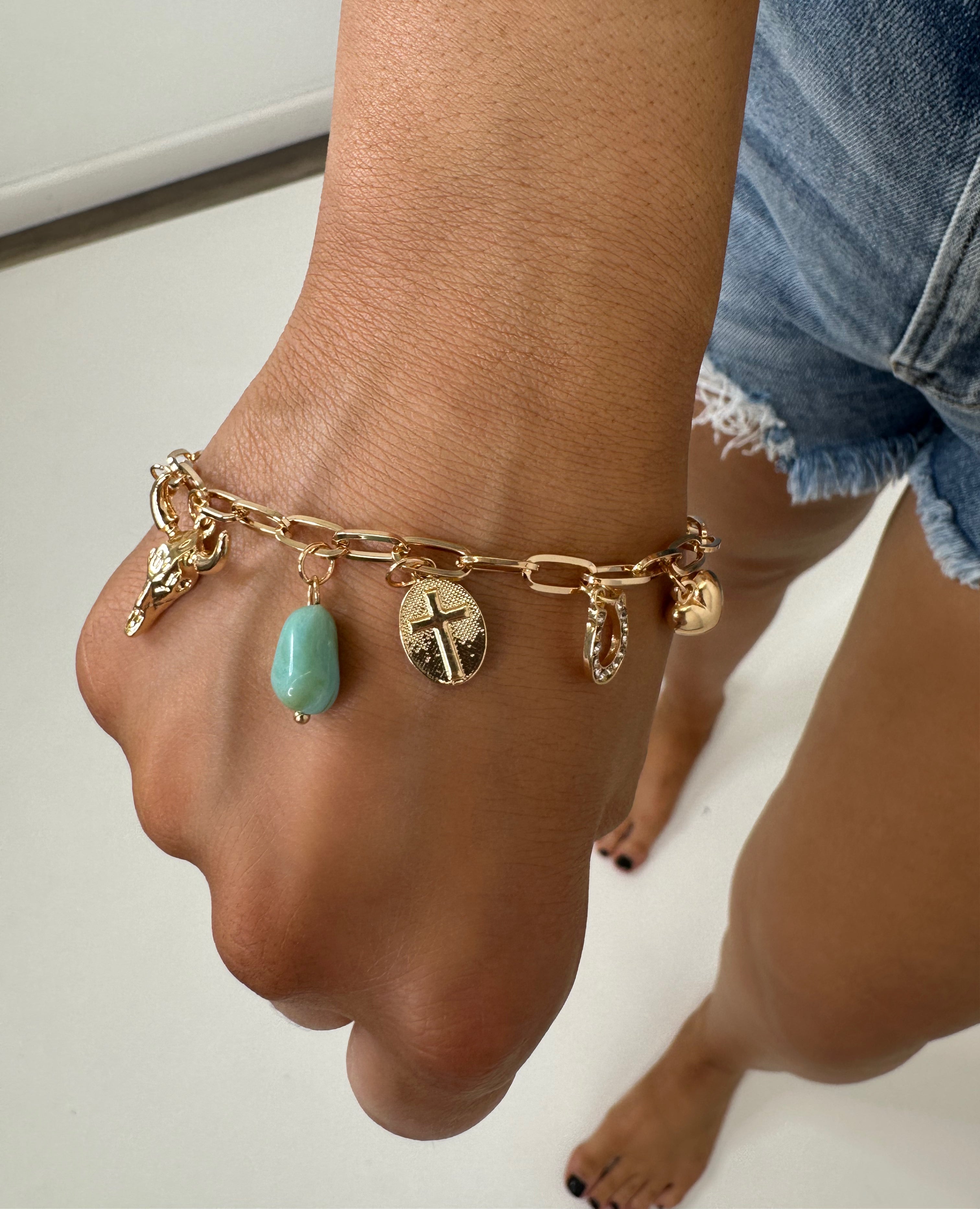 Charm Bracelet-Western Boot Bullhead Stone