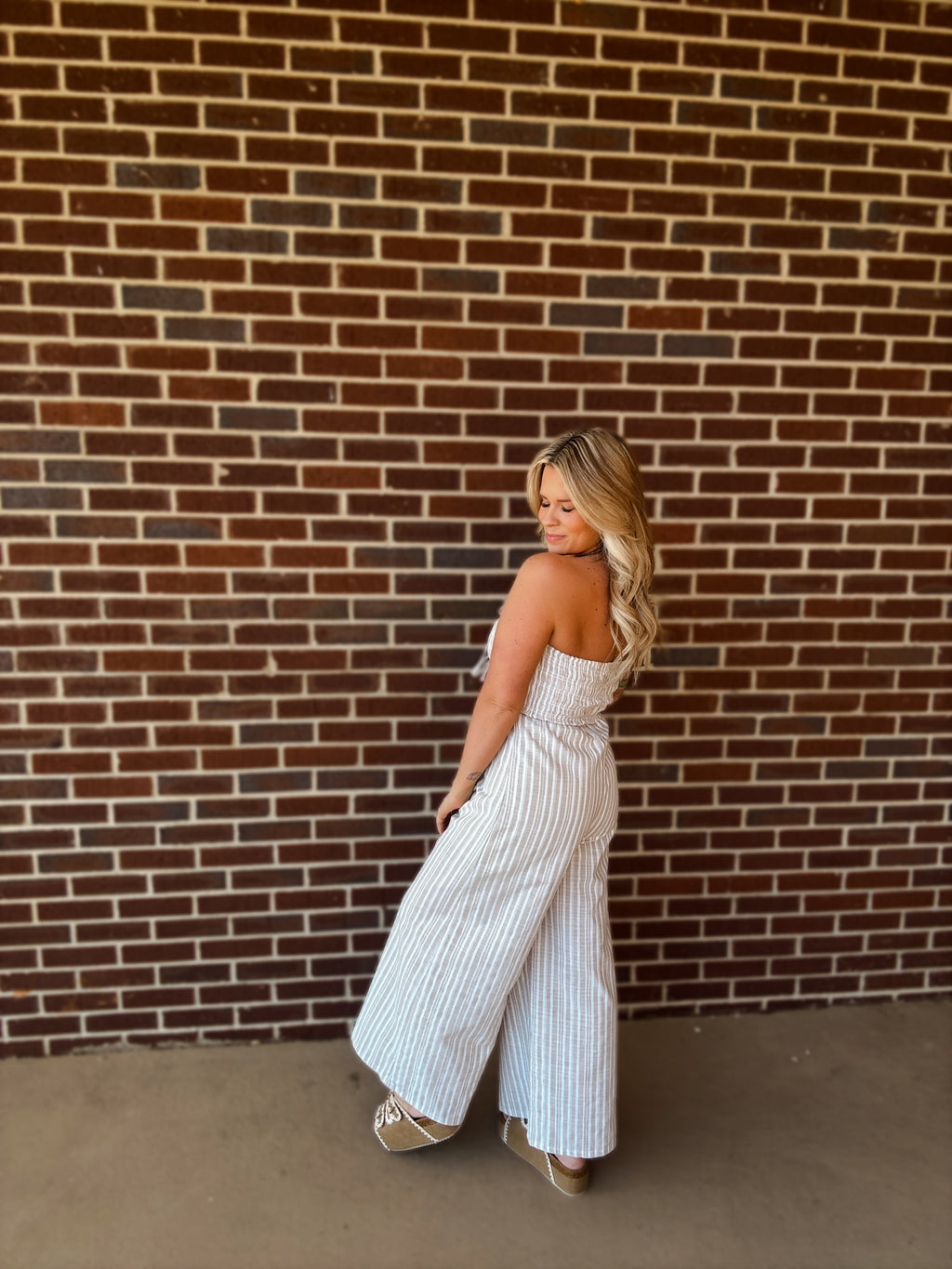 Maci Striped Jumpsuit- Taupe