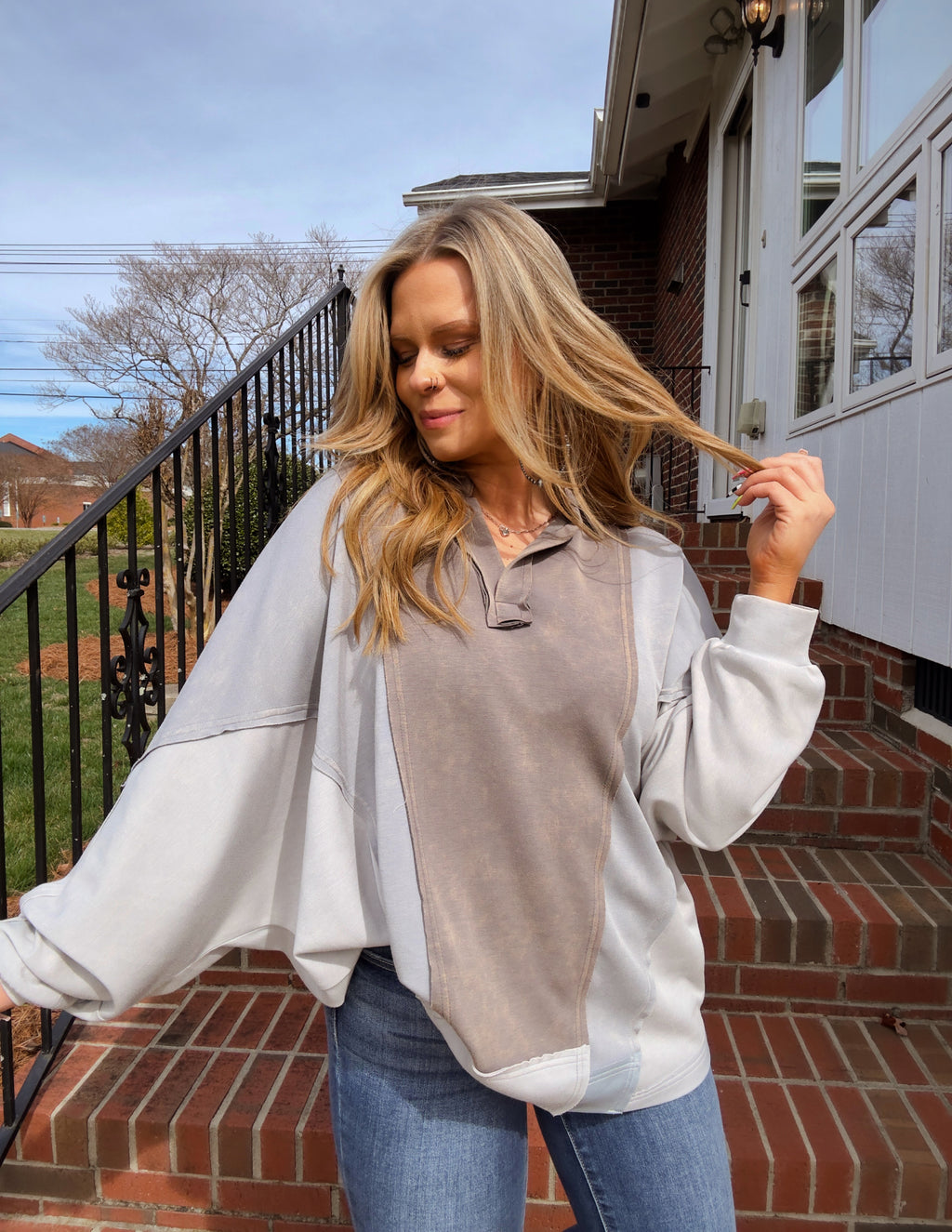 Mineral washed scuba oversized top