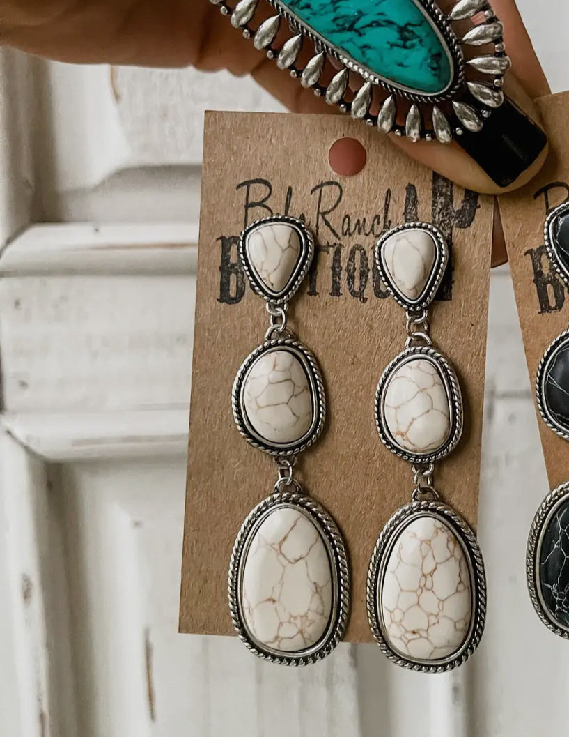 Western Metal Stone Drop Earrings 3 Tier