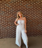 Maci Striped Jumpsuit- Taupe