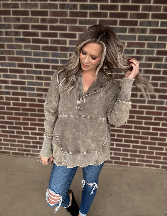 The East Coast button pullover- Mocha