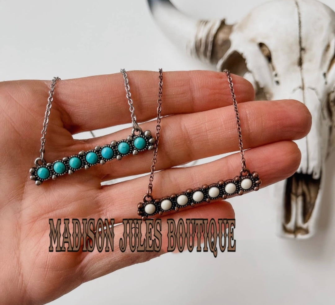 Beaded Bar Necklace Turquoise