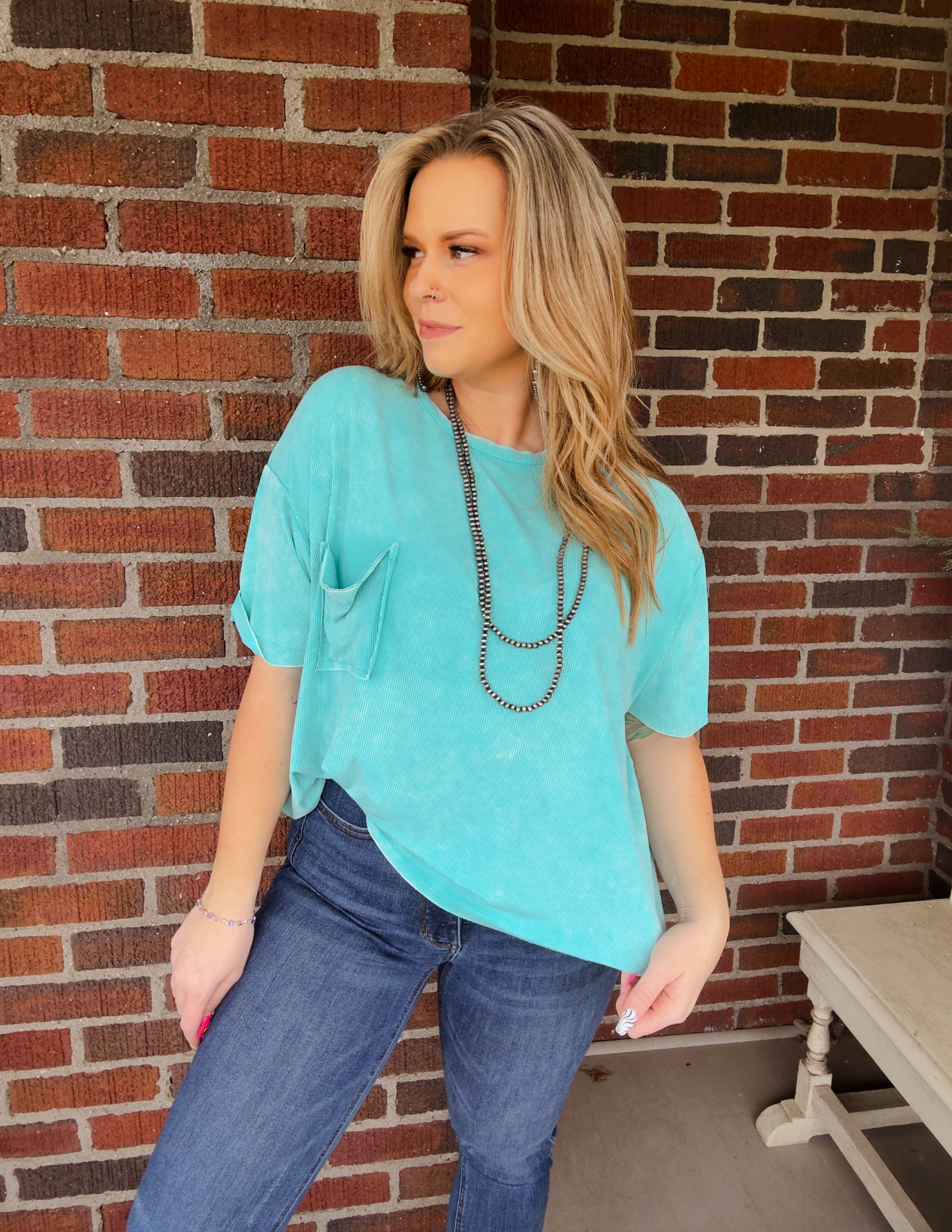 The Zoey pocket top- Turquoise