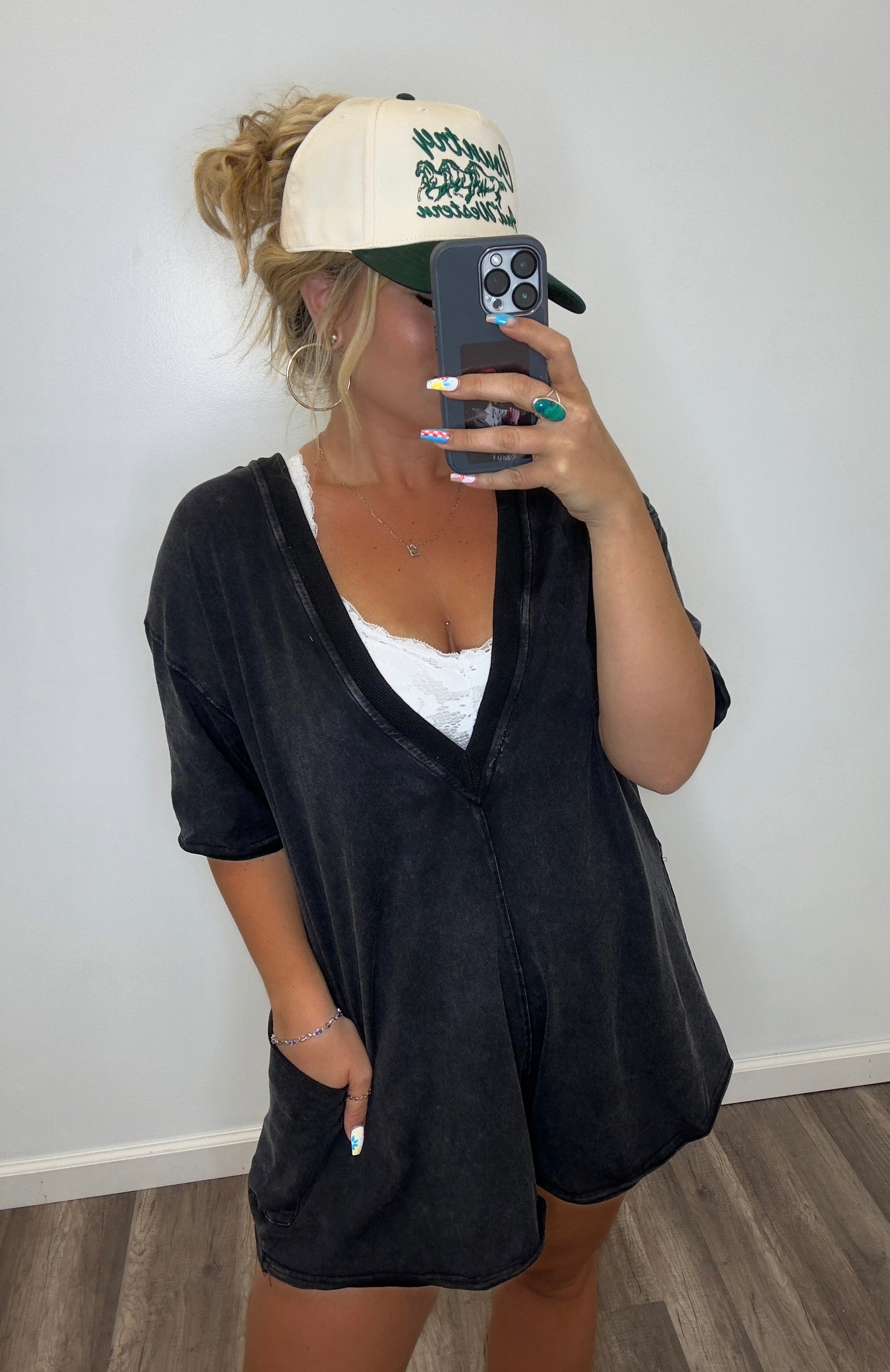 The dreamer tee shirt romper- Ash black