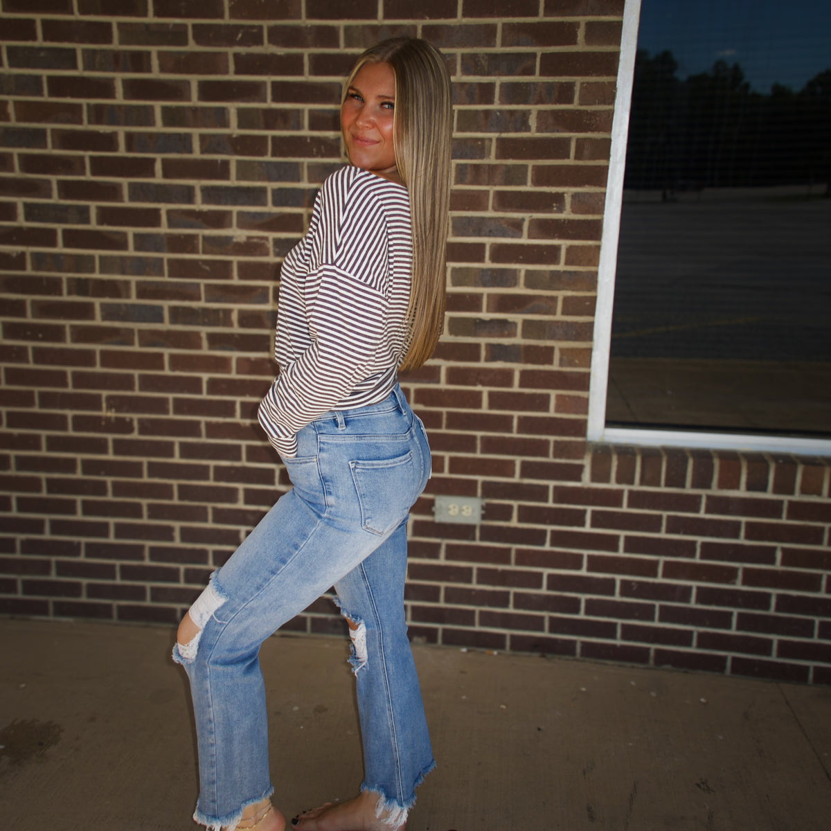 The Millie Stripe Top- Charcoal