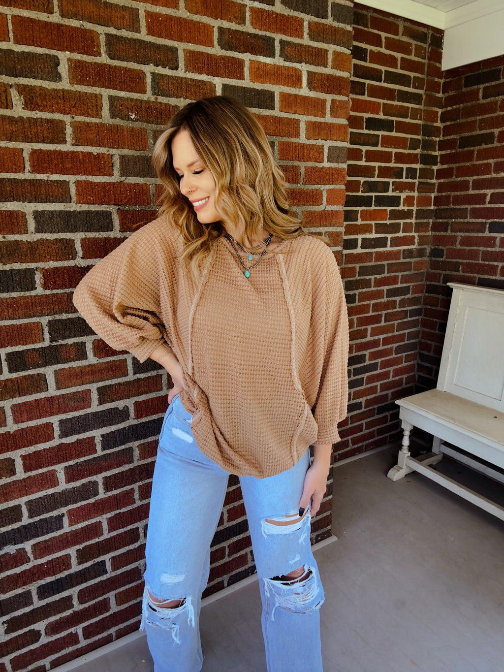 Madison waffle top in coco