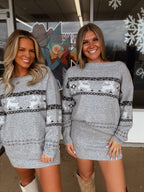 Reindeer Off The Shoulder Sweater Skirt Set