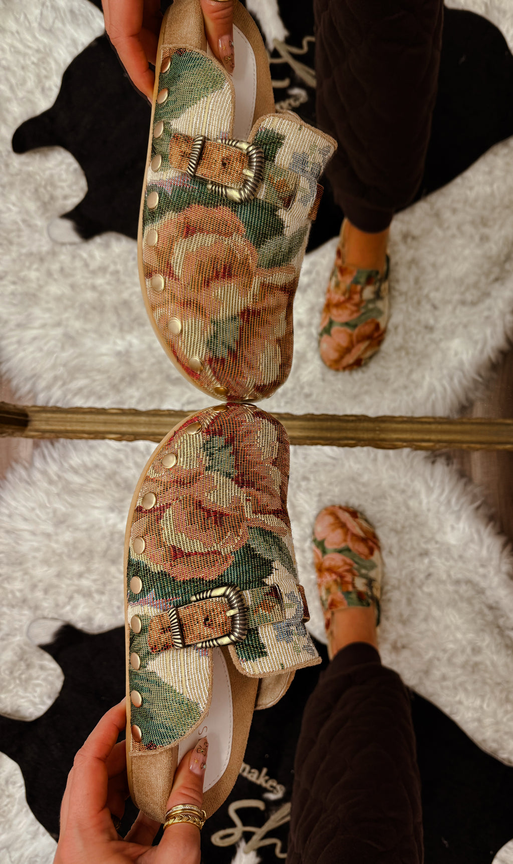 The Toni Floral Tapestry Studded Clogs