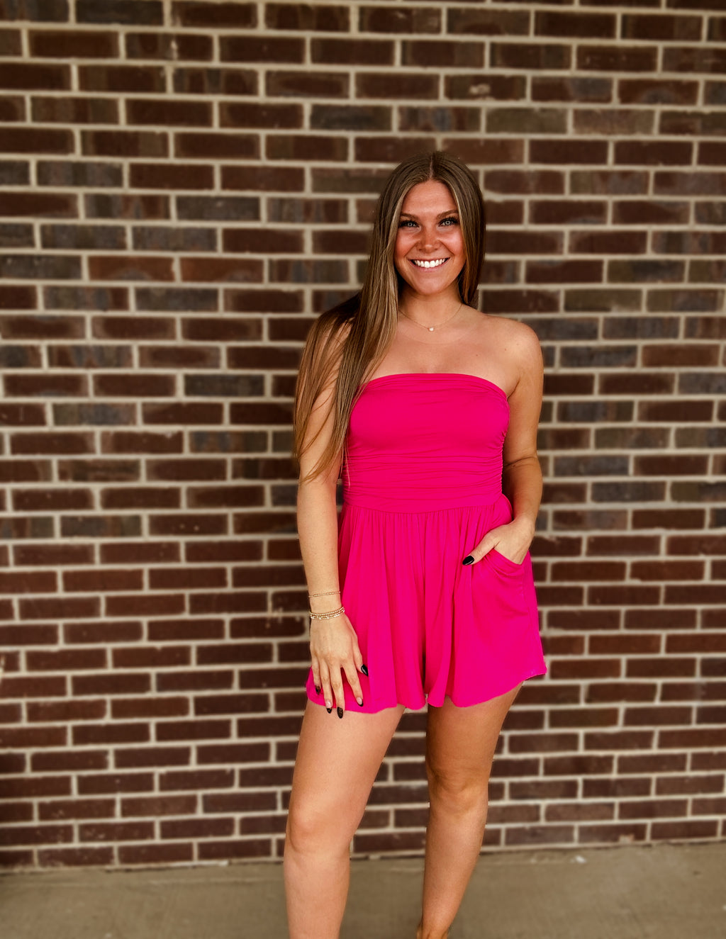 Here comes the sun Romper- Hot Pink