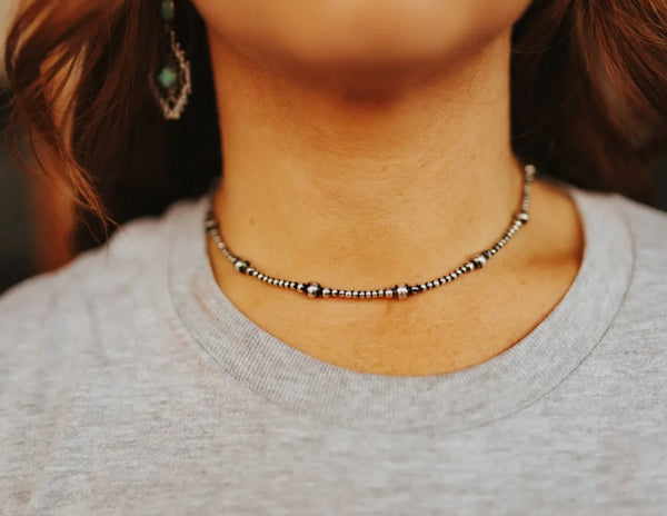 Multi Size Faux Navajo Pearl Silver Choker