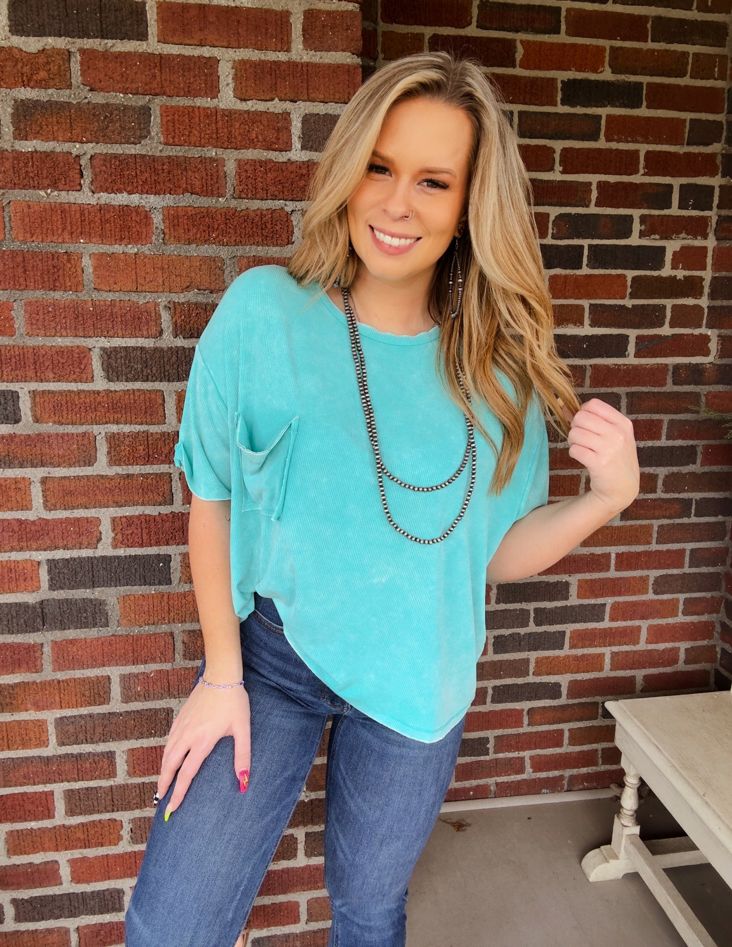 The Zoey pocket top- Turquoise