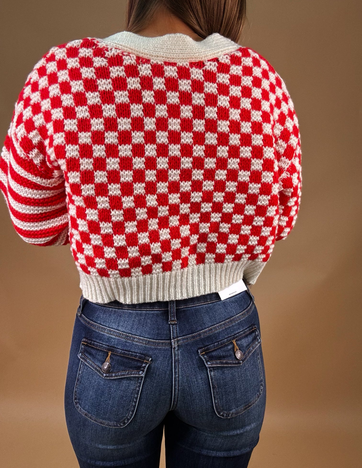 Checked into you cardigan- Red