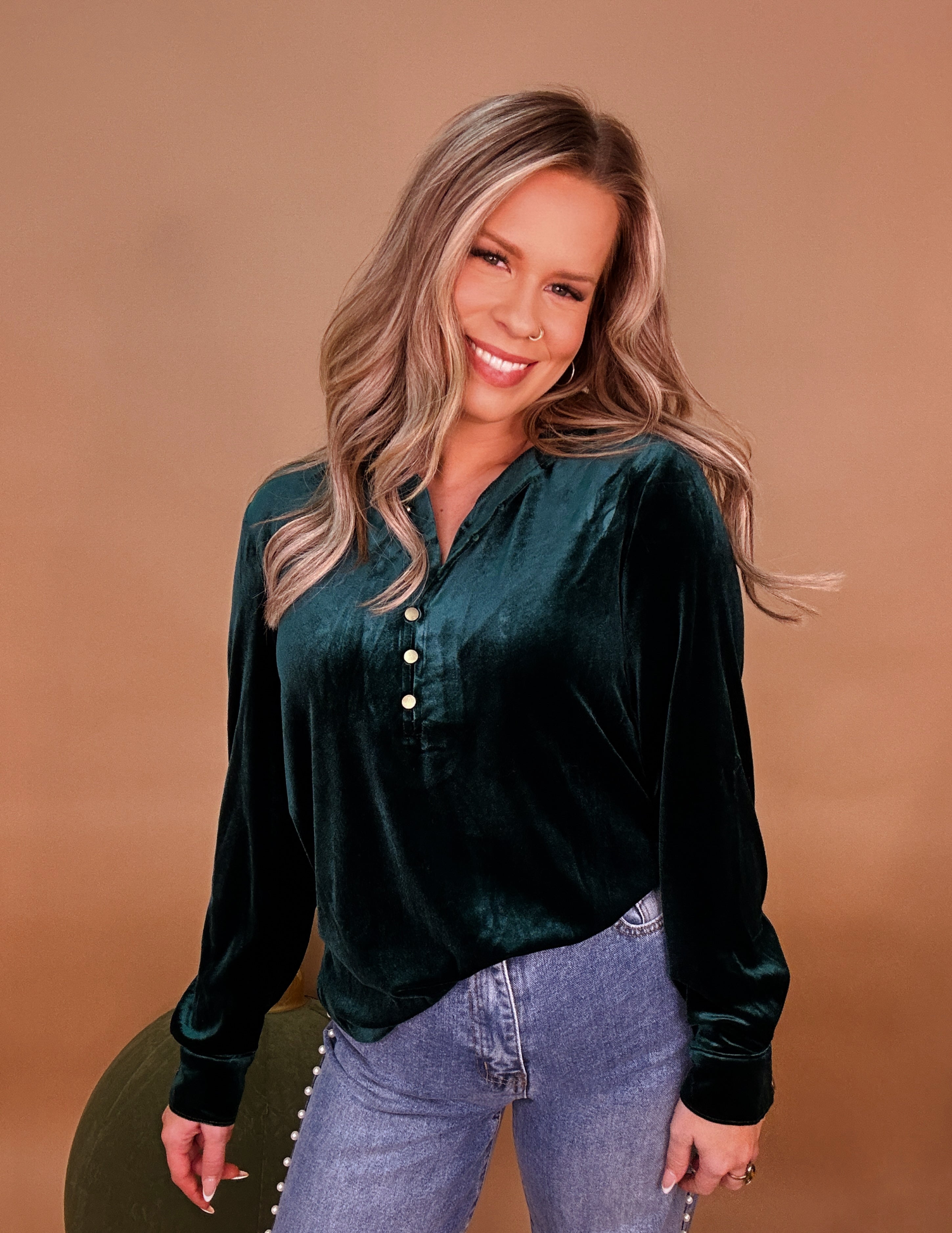 Mia Velvet Top- Emerald