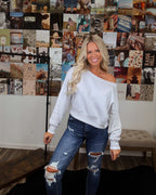 Mia Off The Shoulder Crop Pullover- Bone
