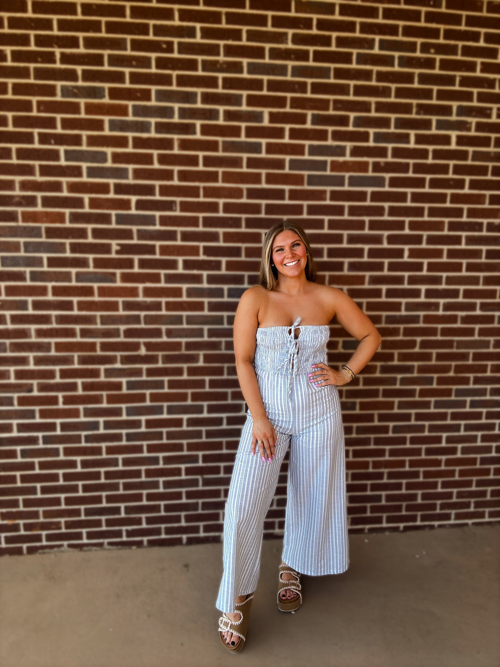 Maci Striped Jumpsuit- Light Blue