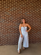 Maci Striped Jumpsuit- Light Blue