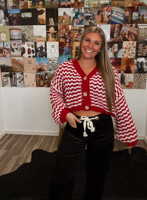9-5 Vintage Chunky Cardigan- Red