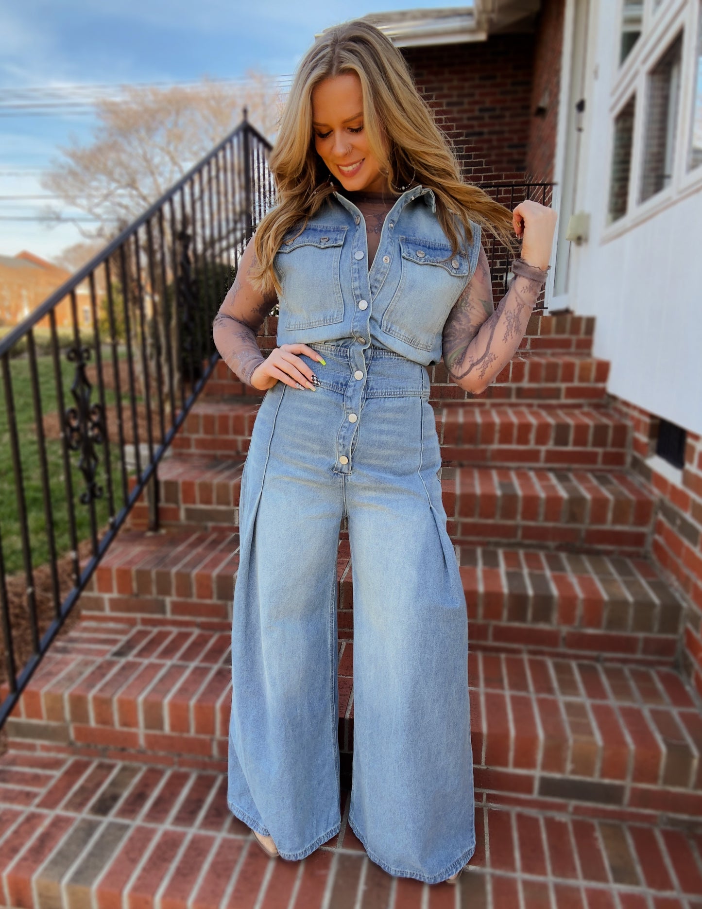 Take me to vegas denim jumpsuit