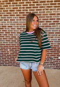 Touch Grass Striped Tee- Green/Pink