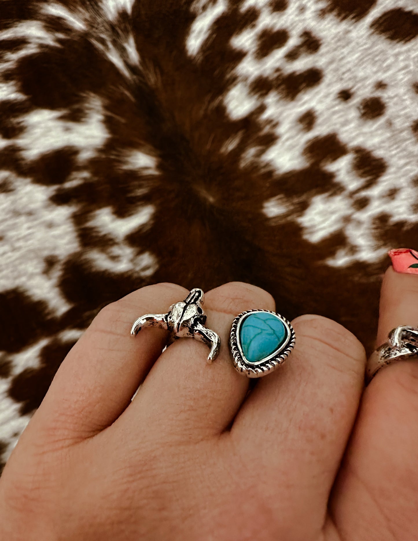 Western Steer Longhorn Cuff Ring- Turquoise & White