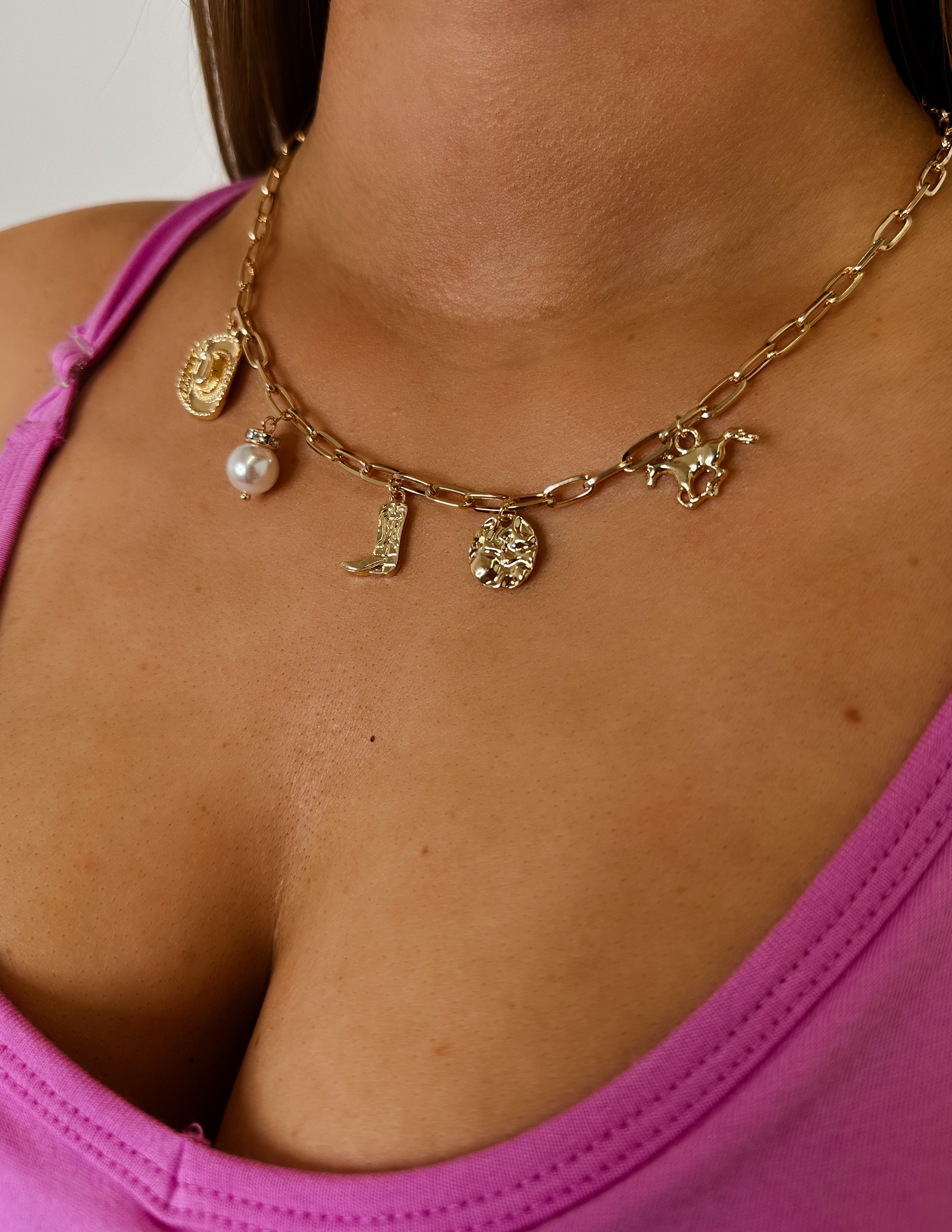 Western Boot Star Hat Horseshoe Charm Necklace