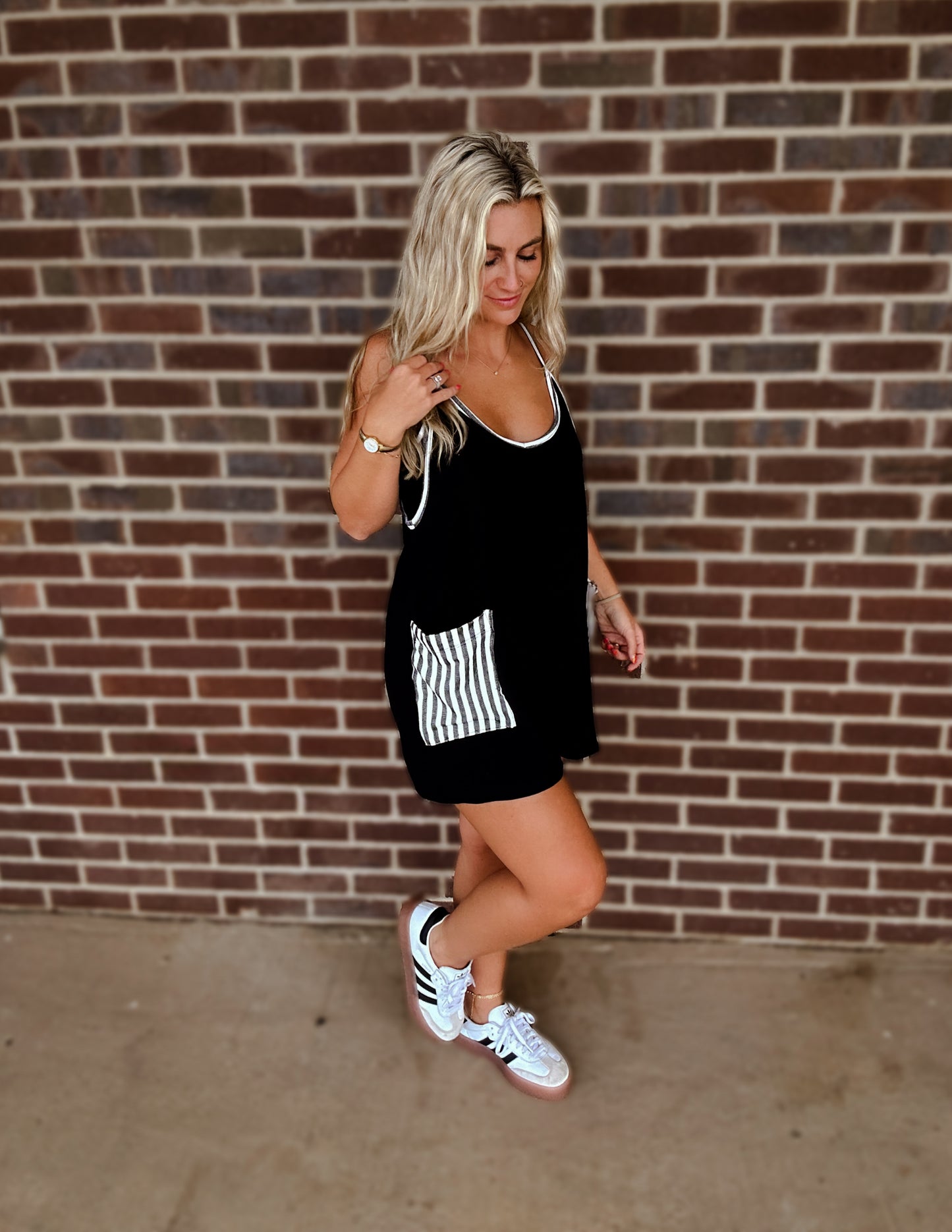 Ready to go striped romper- Black