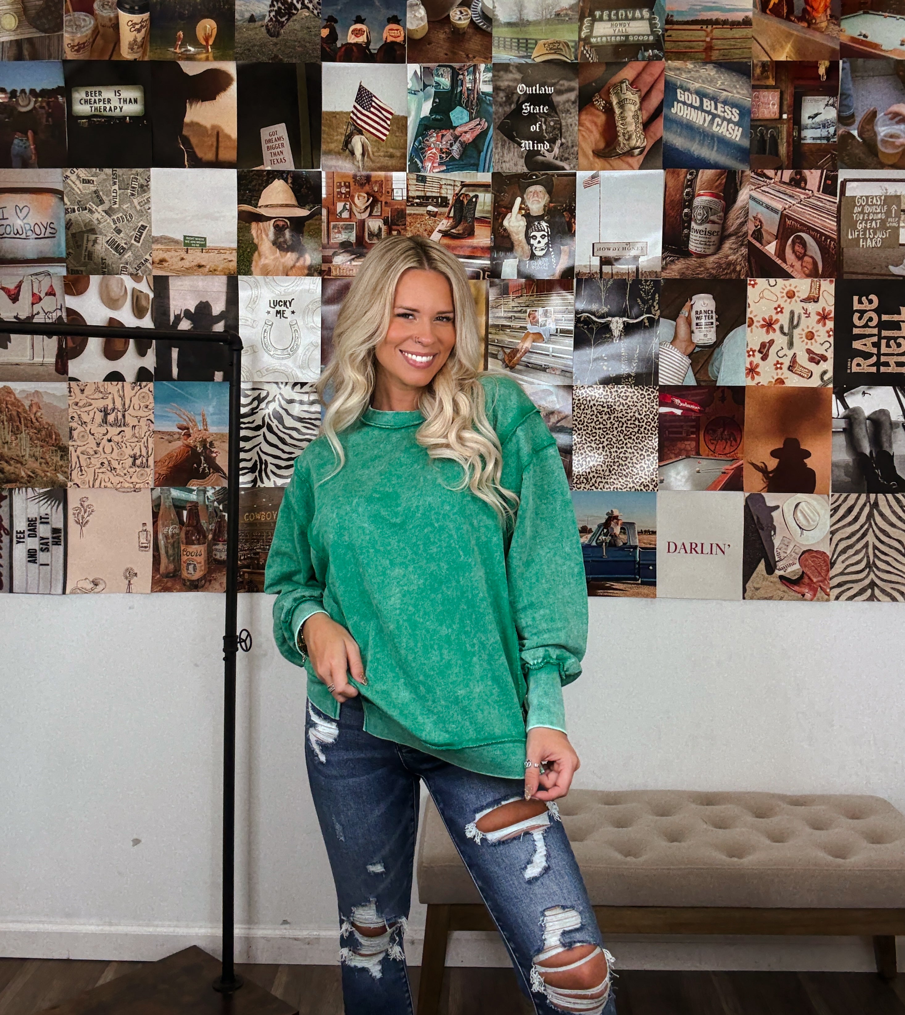 Oversized Girlie Pullover- Kelly Green
