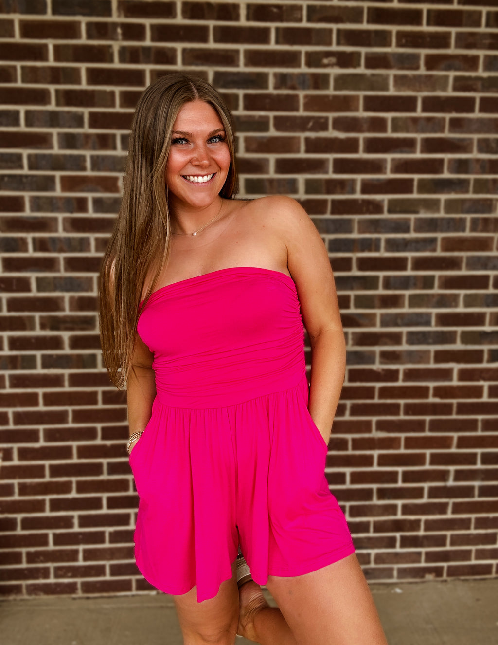 Here comes the sun Romper- Hot Pink