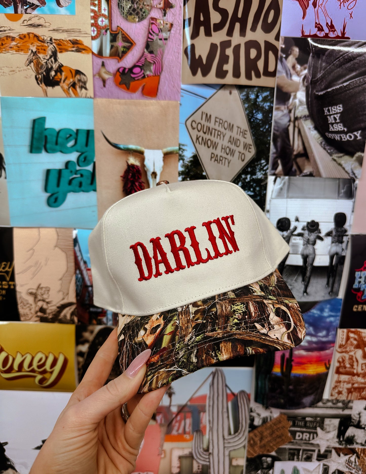 Darlin Camo Trucker Hat- Red