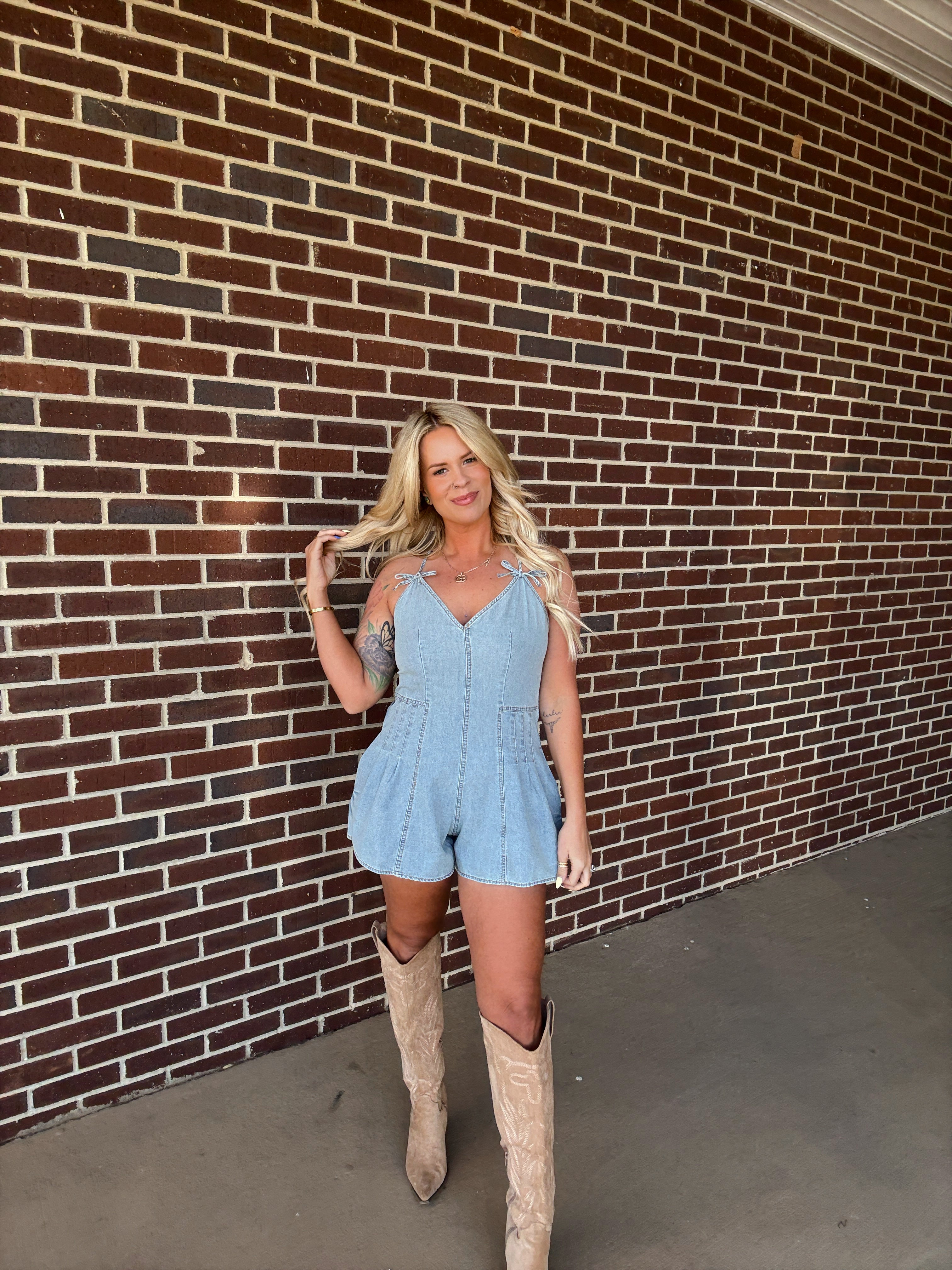 Warmer Days Romper- Denim