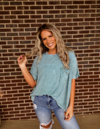 Almost The Weekend Pocket Tee- Dusty Blue