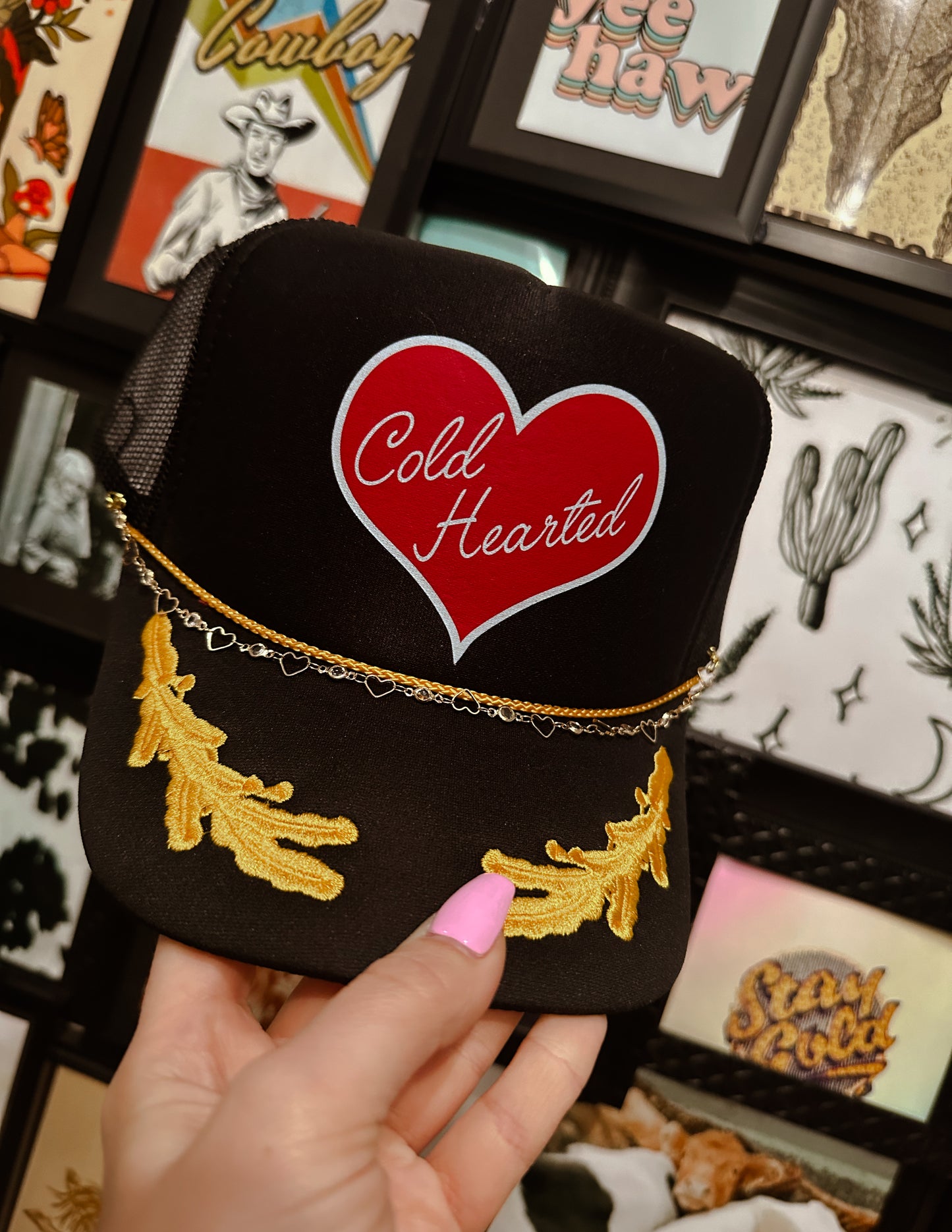 Gold Heart Trucker Hat Chain