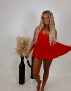 The Cali Romper Dress- Red
