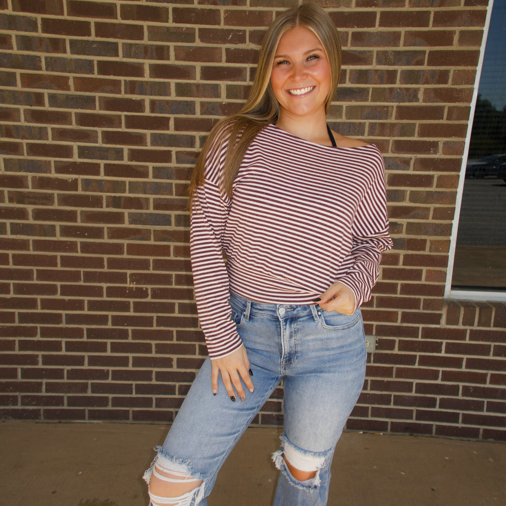 The Millie Stripe Top- Wine