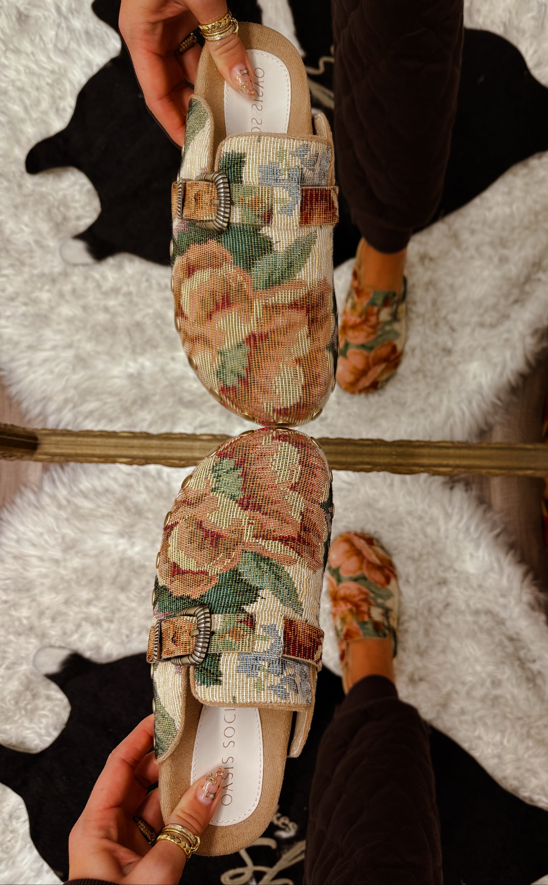 The Toni Floral Tapestry Studded Clogs