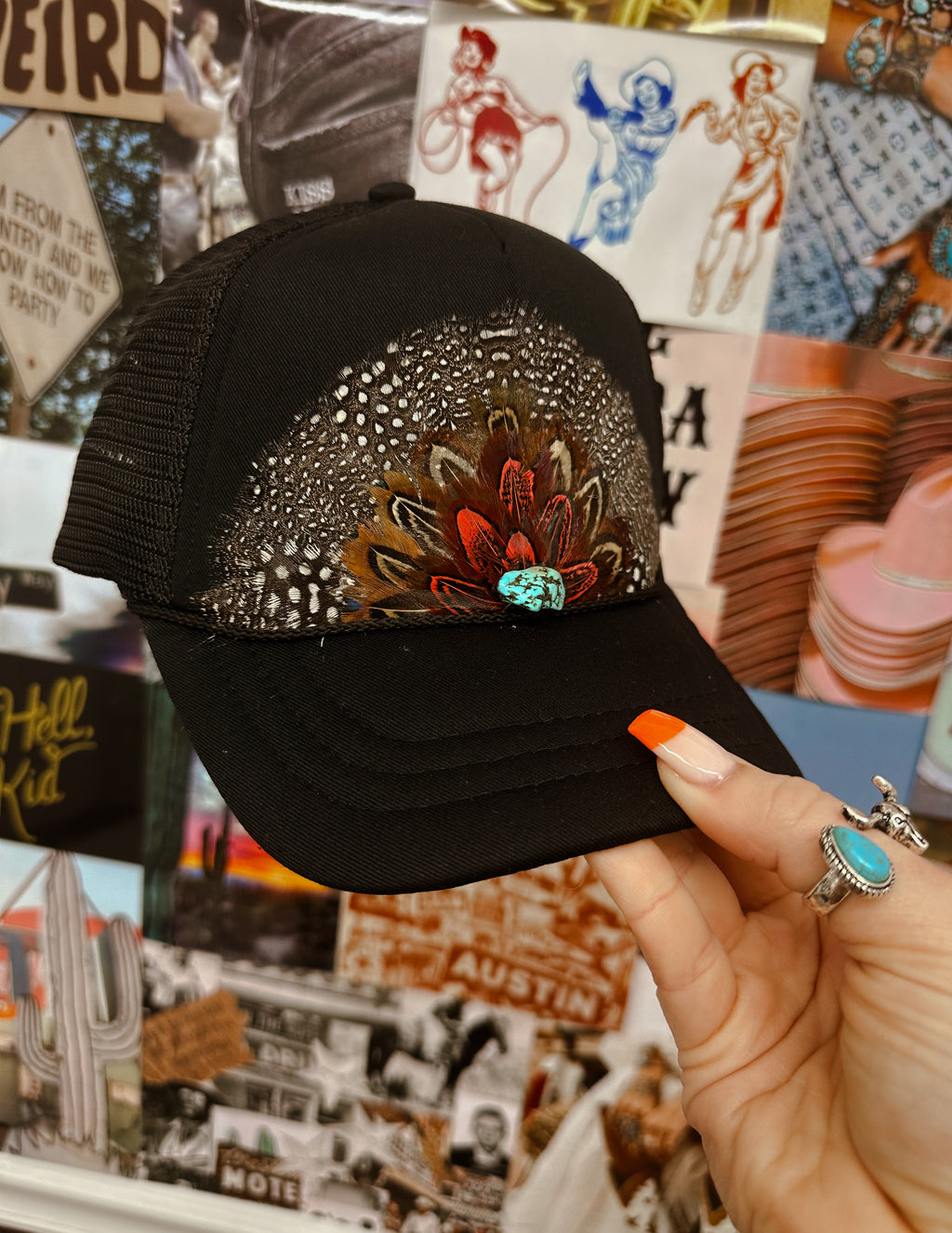 Feather stone Trucker hat- Black