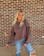 The Della Balloon Sleeve Top- Dark Brown