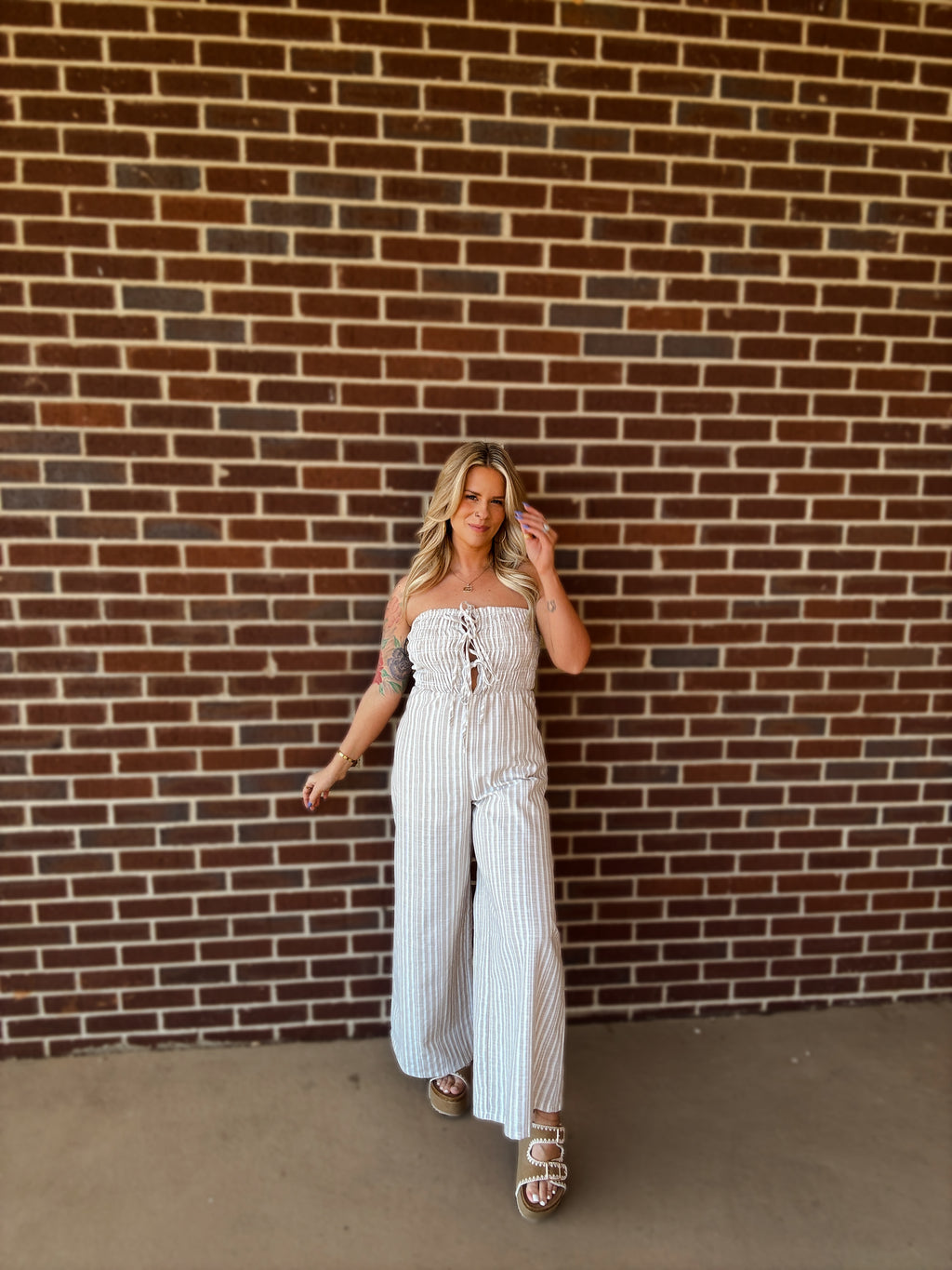 Maci Striped Jumpsuit- Taupe
