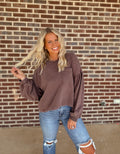 The Della Balloon Sleeve Top- Dark Brown