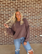 The Della Balloon Sleeve Top- Dark Brown