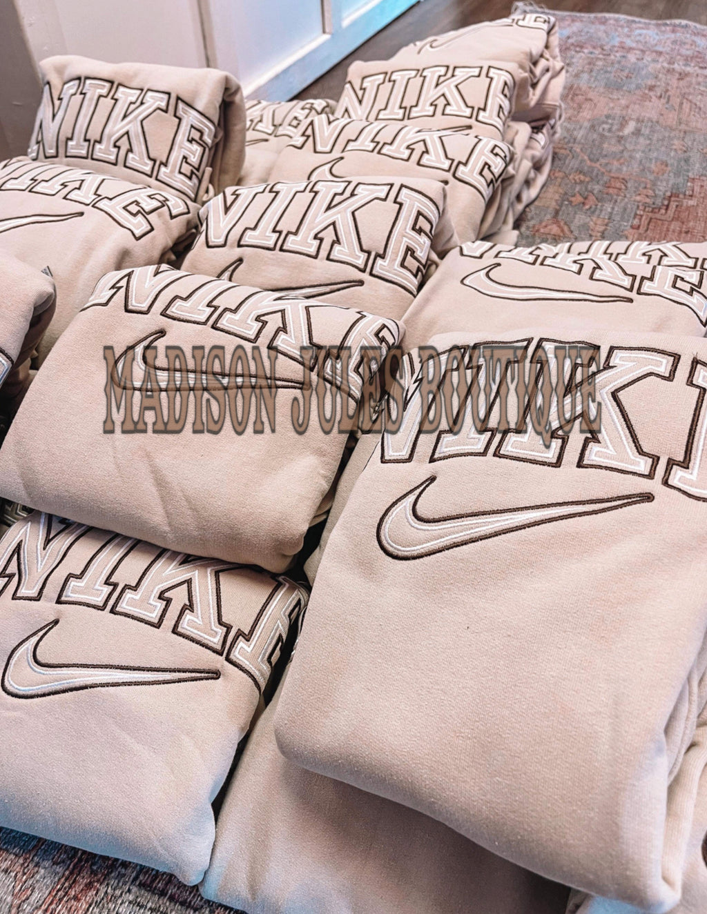 Embroidered Crewneck sand,white or brown- preorder