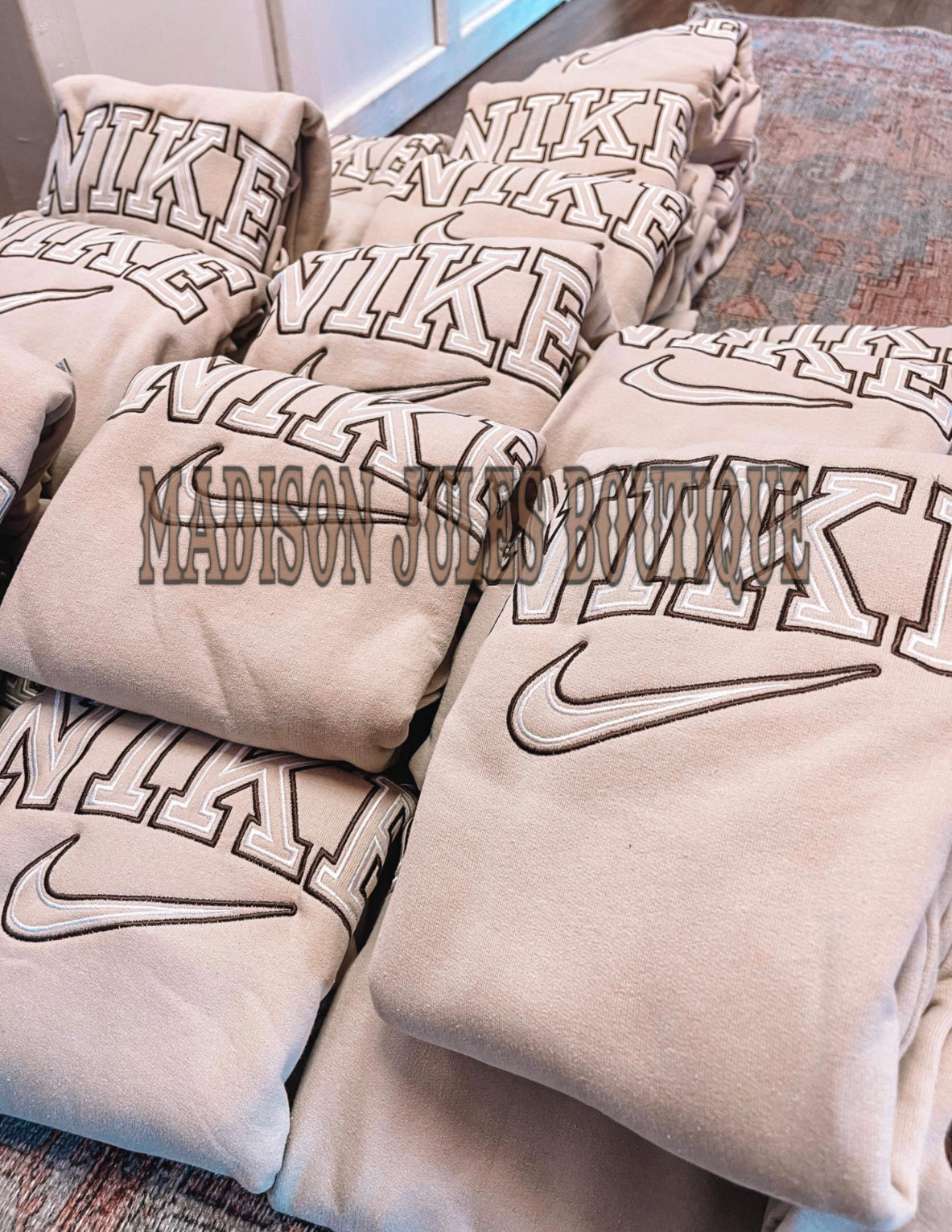 Embroidered Crewneck sand,white or brown- preorder