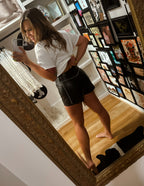 Lane studded leather shorts