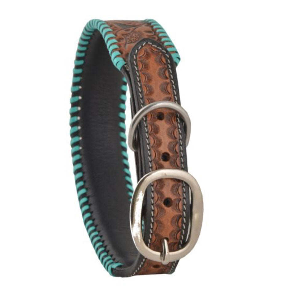 Full bloom Hand-Tooled Leather Dog Collar