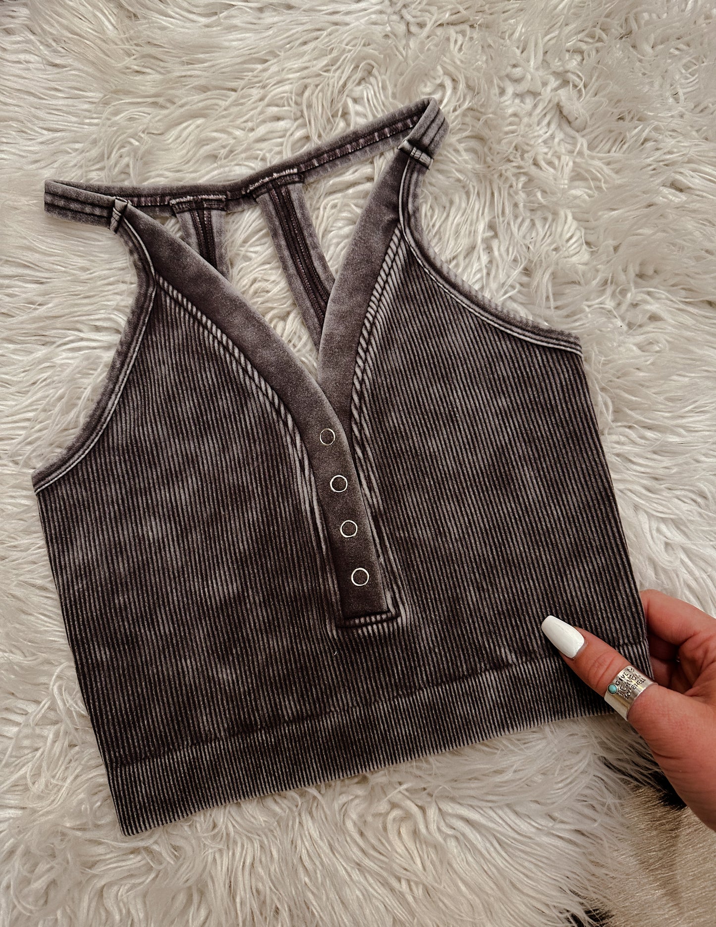 Seamless Button up tank in Ash Black- non padded