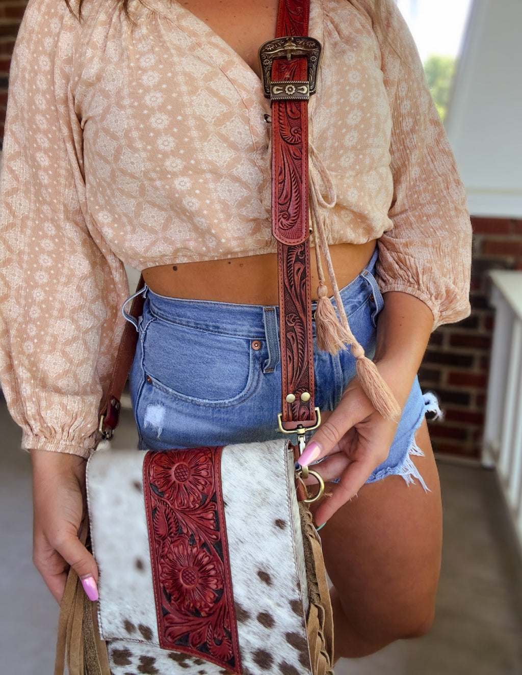Cowhide Fringe Western Crossbody