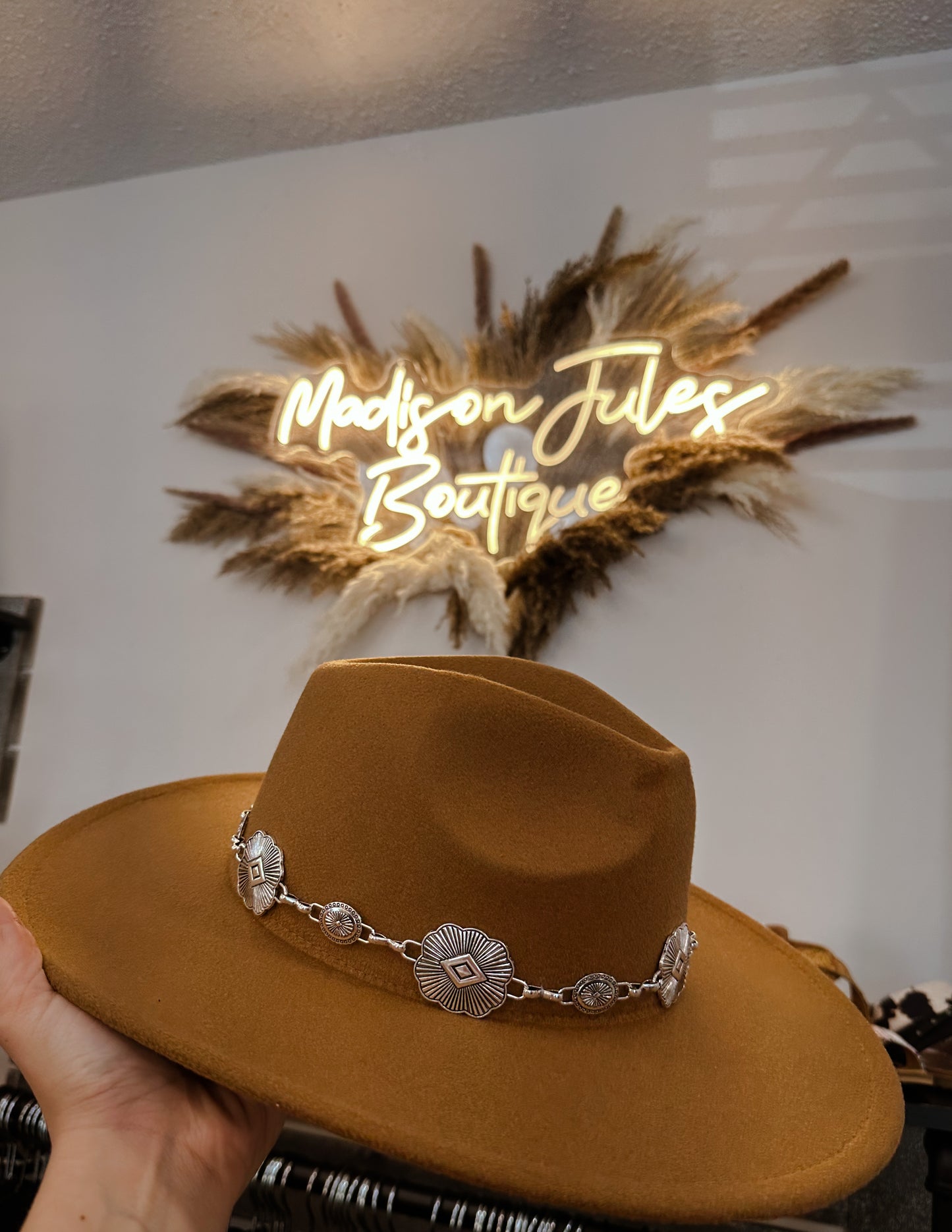 Concho Hat in Tan, Black & White