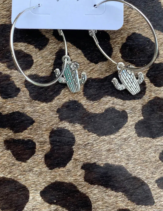 Cactus Hoop Charm Earrings