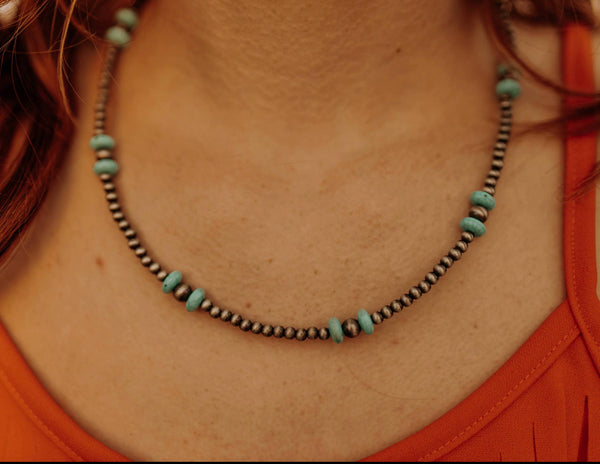 Faux Navajo Pearl and Turquoise Choker Necklace